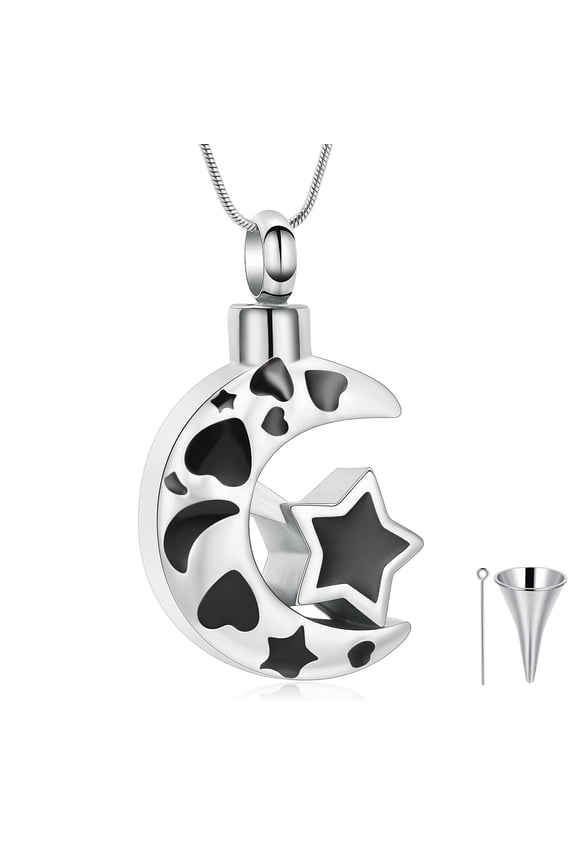 Cremation Jewelry for Ashes Moon Urn Necklace Stainless Steel Memorial Lockets Keepsakes Jewelry for Ashes Pendant - Fill kit
