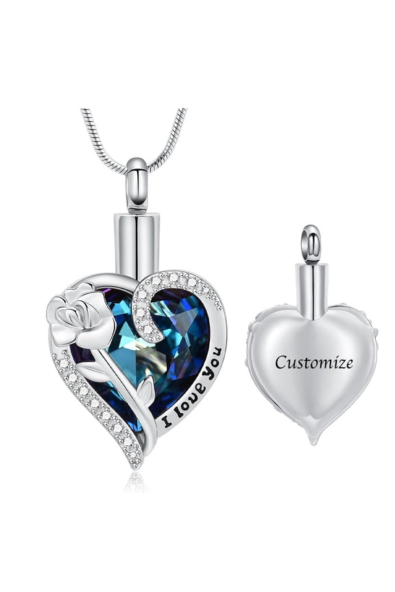 Cremation Jewelry for Ashes Rose Flower Urn Necklace with Crystal Heart Ashes Pendant Necklaces for Women Men Memorial Keepsake Jewelry Gift
