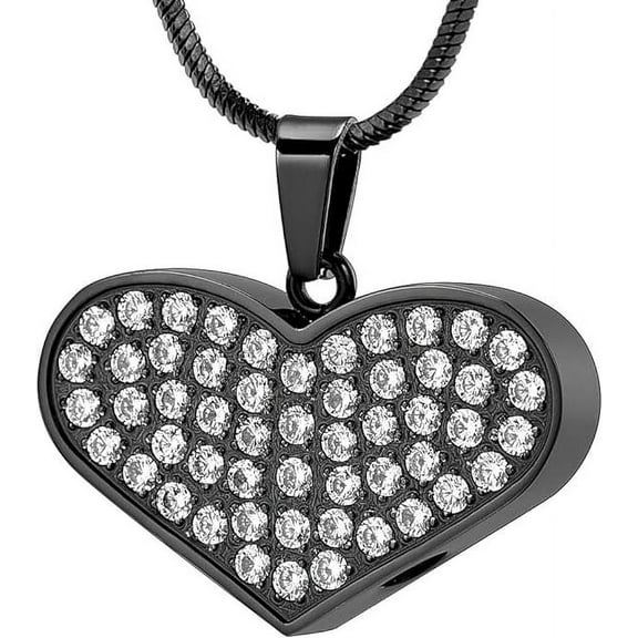 Cremation Jewelry for Ashes - Shiny Crystal Heart Keepsake Pendant Stainless Steel Memorial Urn Necklace for Beloved's Ashes