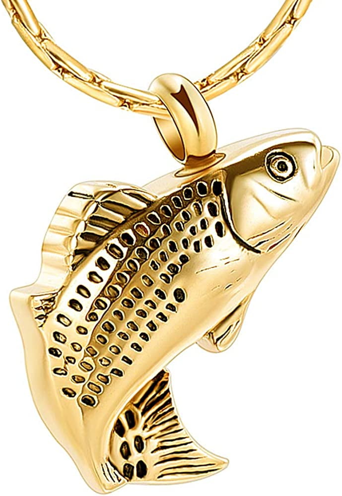 Fish Cremation Urn Necklace For Ashes - Sterling Silver Memorial Keepsake Pendant For Men & Women