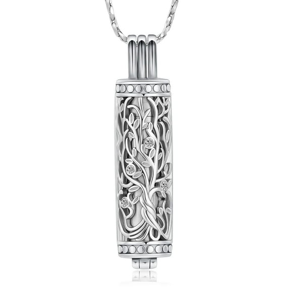 Cylinder Cremation Jewelry Tree of Life Urn Ashes Necklace for Women Men Vial Cremation Ash Pendant Loved One Memorial Jewelry