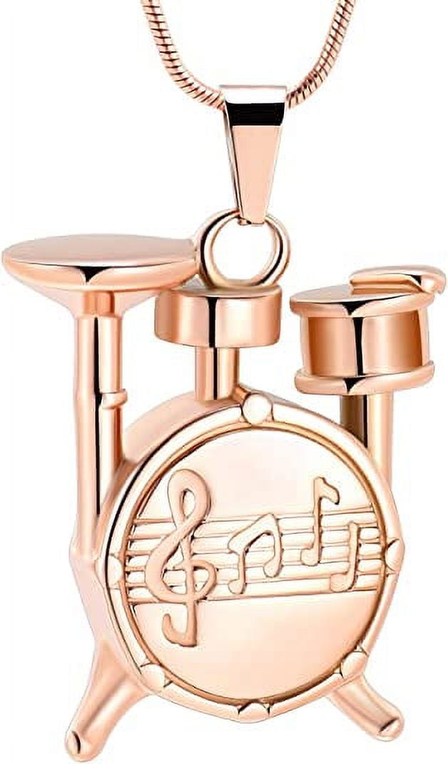 Memorial Cremation Urn Necklace - Music Drum Set Shape, Holds Ashes, Stainless Steel With Fill Kit, For Human Or Pet