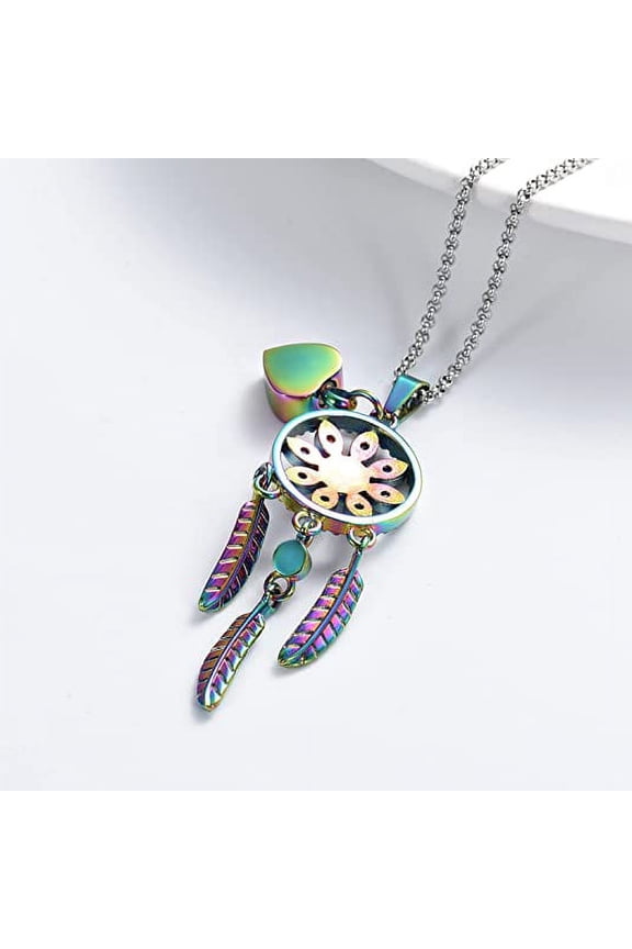 Cremation Jewelry for Ashes for Women Urn Necklace Dream Catcher Tribe Pendant with Angel's Feather Keepsake Memorial Jewelry Ash Holder