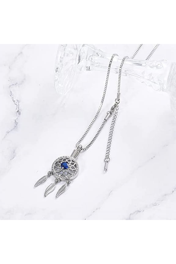Cremation Jewelry for Ashes for Women Urn Necklace Dream Catcher Tribe Pendant with Angel's Feather Keepsake Memorial Jewelry Ash Holder