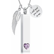 Cremation Jewelry for Ashes with Angel Wing Charm Vertical Bar Urn Necklace Stainless Steel Memorial Keepsake Pendant for Women
