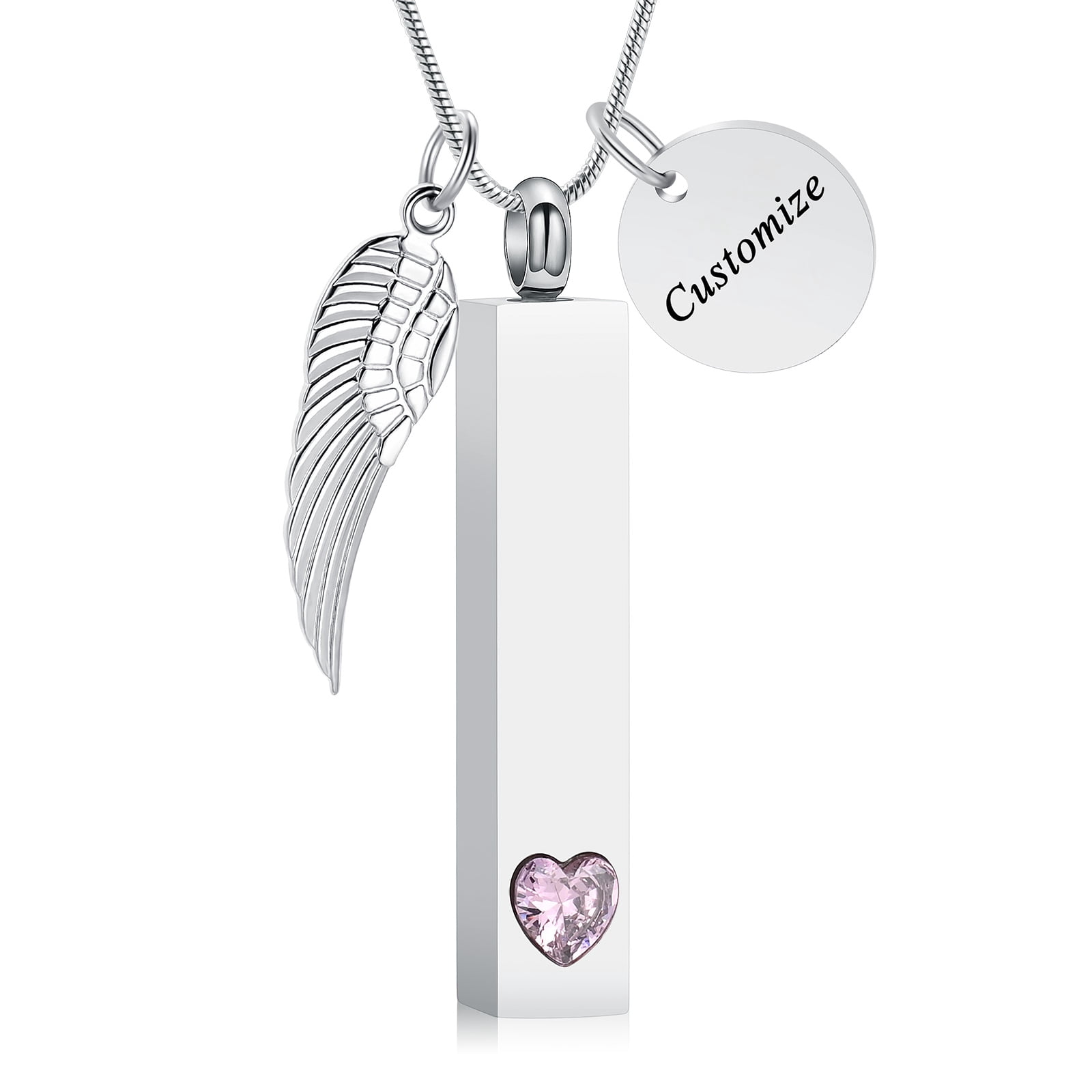 RJCMJDEU Cremation Urn Necklace - Angel Wing Bar Pendant For Ashes, Stainless Steel Keepsake