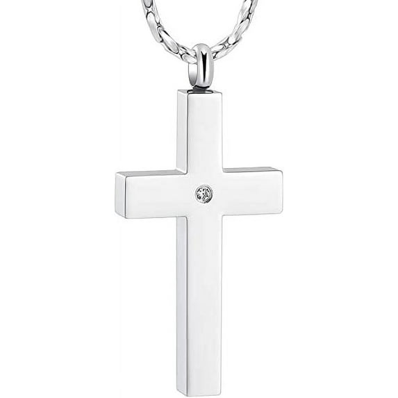 Cremation Necklace for Ashes Stainless Steel Cross Pendant Urn Necklace Memorial Keepsake Jewelry for Men Women