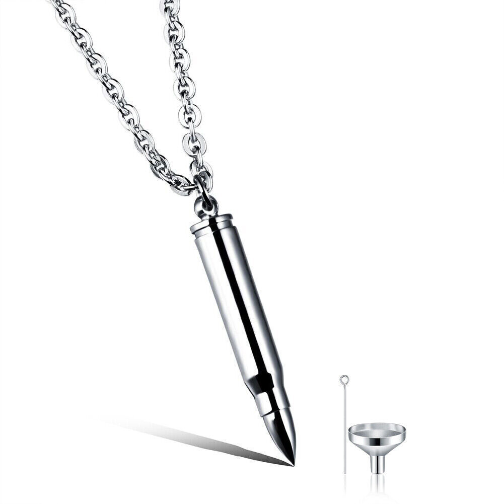 Cremation Pendant Necklace Flag Bullet Urns Necklace for Ashes Stainless Steel