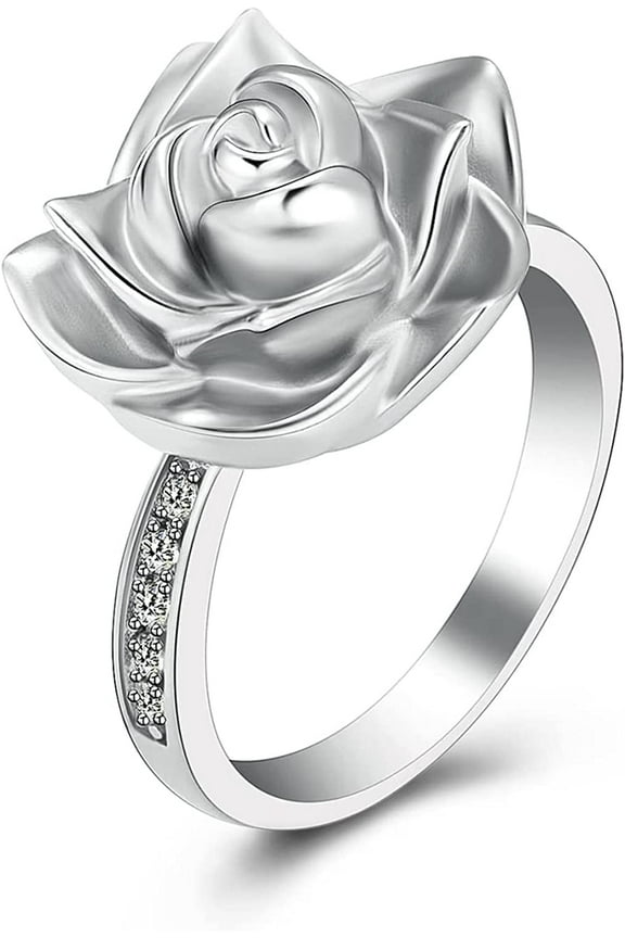 Rose Flower Cremation Urn Ring for Ashes for Women Urn Rings Memorial Jewelry Human / Pet Stainless Steel Ash Holder Loved Ones Funeral Keepsake Gift NO.6-NO.10