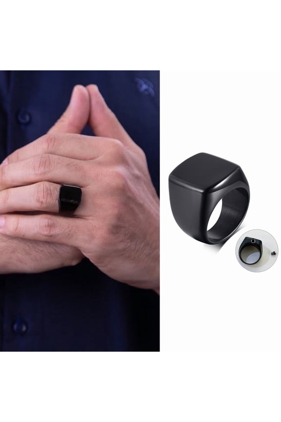 Cremation Ring, Black Urn Signet Rings, Ashes Holder Urn Ring, Keepsake Memorial 14K Black Gold Jewelry