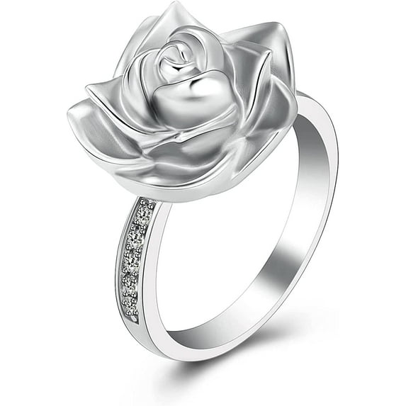 Cremation Ring for Ashes for Women Rose Flower Urn Rings Memorial Jewelry Human Pet Stainless Steel Ash Holder Loved Ones Funeral Keepsake Gift