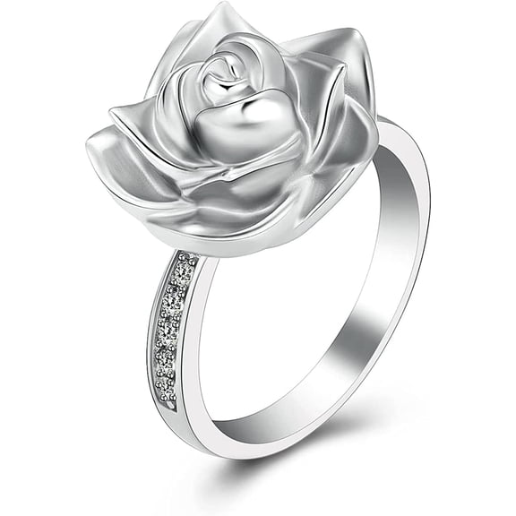 Cremation Ring for Ashes for Women Rose Flower Urn Rings Memorial Jewelry Human Pet Stainless Steel Ash Holder Loved Ones Funeral Keepsake Gift