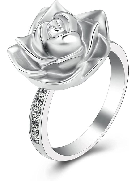 Cremation Ring for Ashes for Women Rose Flower Urn Rings Memorial Jewelry Human Pet Stainless Steel Ash Holder Loved Ones Funeral Keepsake Gift