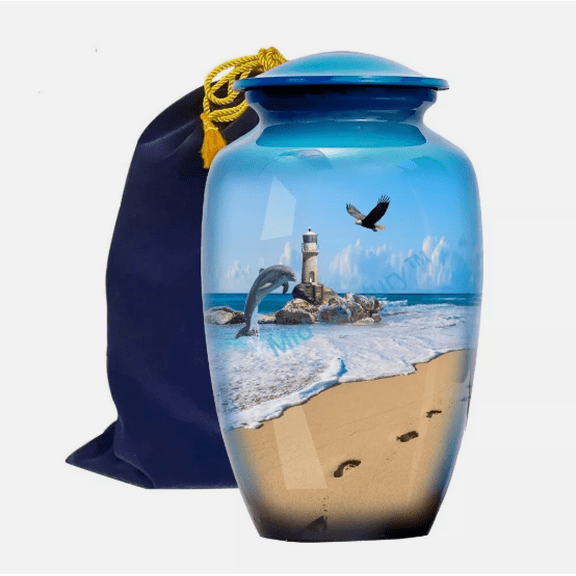 Cremation Urn, Adult, Metal eagle Lighthouse Beautiful Lighthouse 10x6.5 inch
