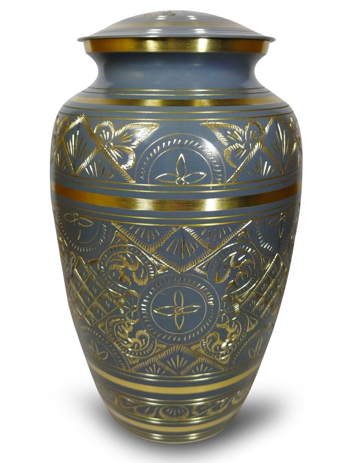 Cremation Urn Grey And Gold Engraved Funeral Burial Urn For Human And Pet Ashes Adult Size Urn with velvet bag