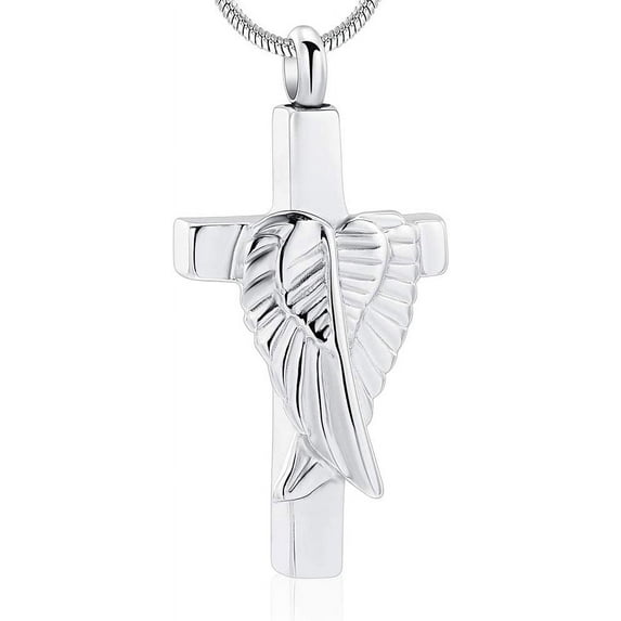 Cremation Urn Jewelry Angel Wings Cross Urn Pendant Memorial Remains Ashes Keepsake Necklace