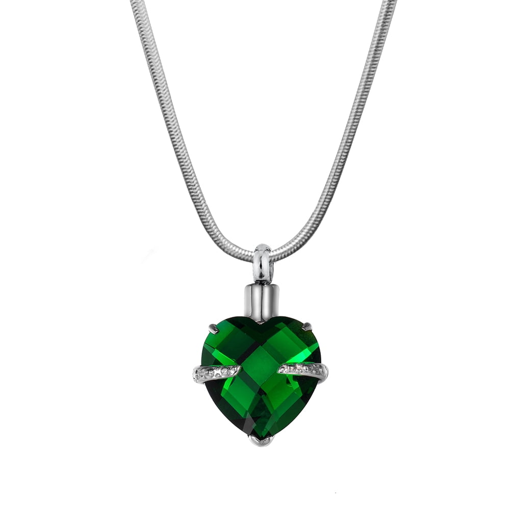 Cremation Urn Neckalce for Human Ashes May Birthstone Crystal Heart Heart Memorial Keepsake Jewelry with Free Funnel Kit and Velvet Jewelry Box (May)