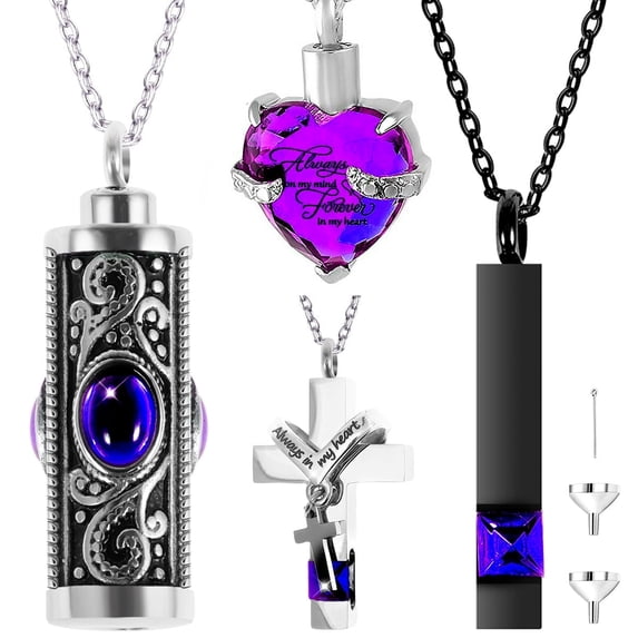 Cremation Urn Necklace,4Pcs Urn Necklace for Ashes Keepsake Cremation Jewelry Vertical Bar Zircon Crystal Urn Necklace Urn Stainless Steel Memorial Pendant for Women Men Loved Ones Pet