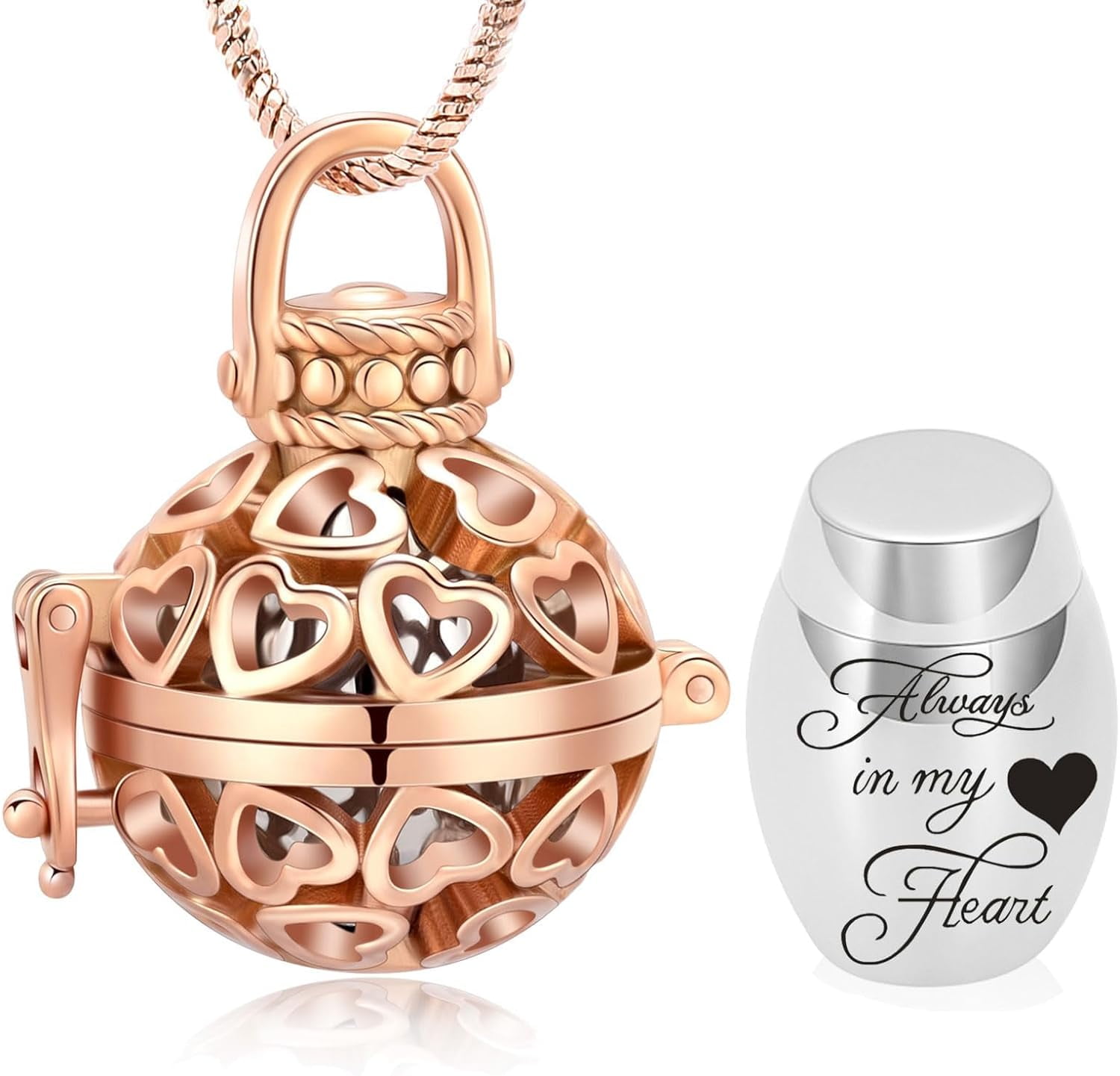 Cremation Urn Necklace for Ashes - “Always In My Heart” Hollow ...