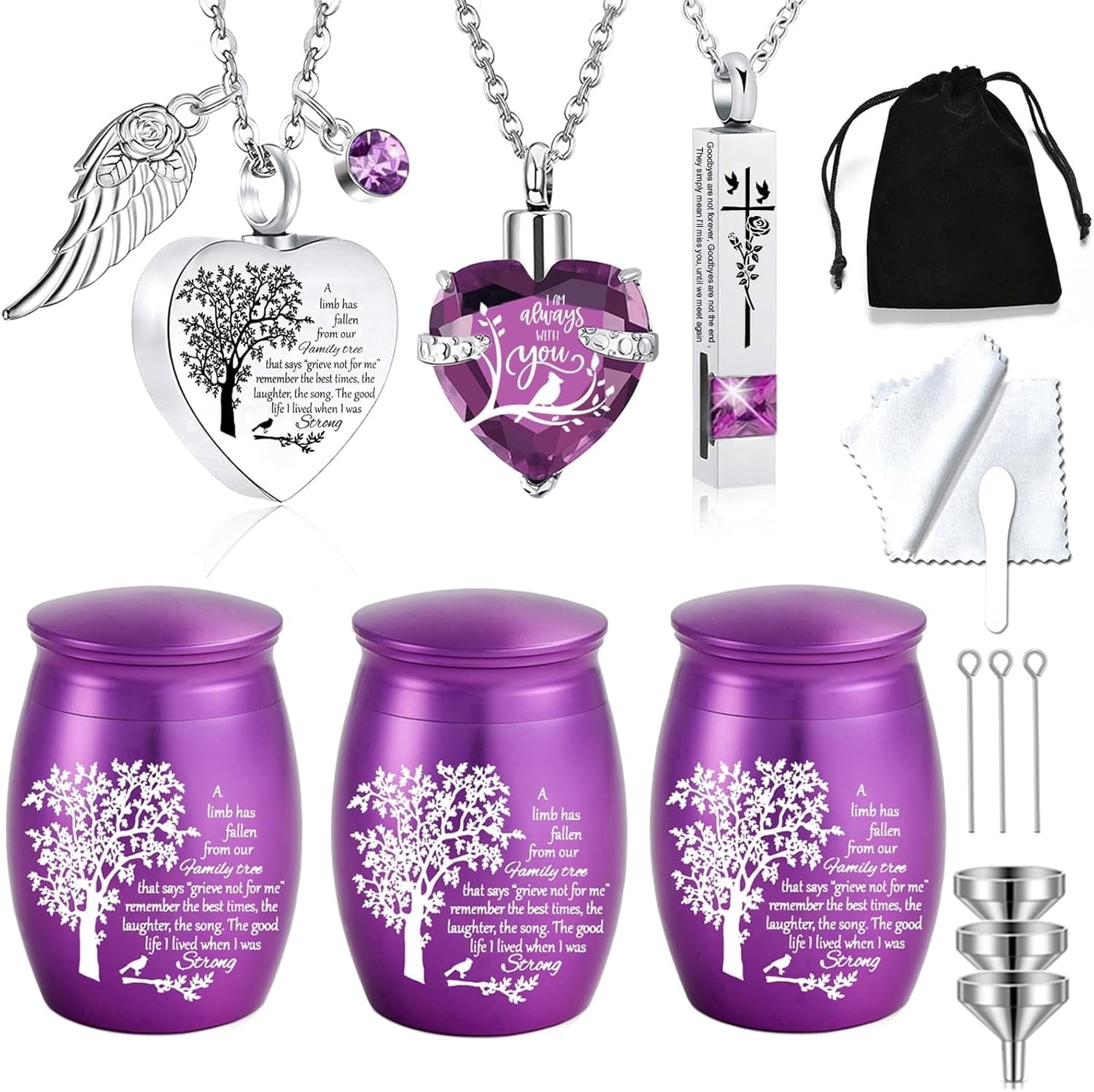 Cremation Urn Necklace for Ashes Set of 6- Small Cremation Urns for Human/Pet Keepsake Sharing Urns Memorial Ashes Holder-a Limb has Fallen from the Family Tree (6Pcs-Purple)