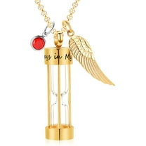 Cremation Urn Necklace for Ashes Timeless Hourglass Memorial Pendant Keepsake Jewelry for Human Pet Ashes with 12 Birthstone Angel Wing for Human Pet Ashes