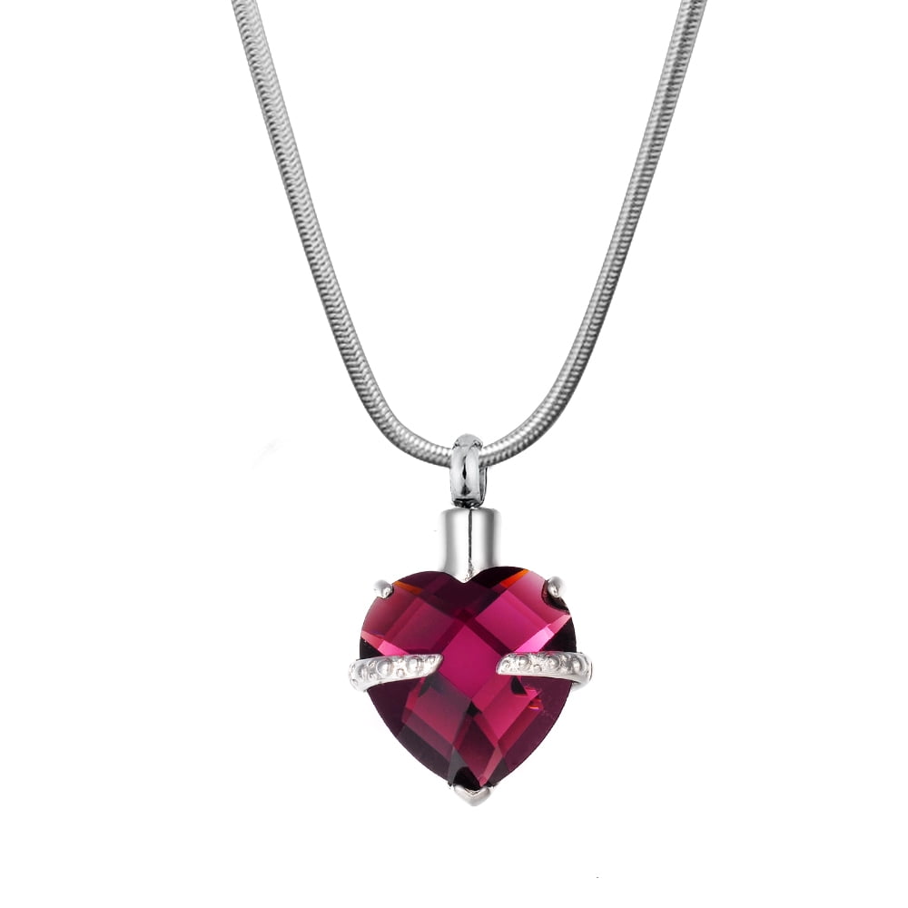 Cremation Urn Necklace for Human Ashes Birthstone Crystal Heart Heart Memorial Keepsake Jewelry with Free Funnel Kit and Velvet Jewelry Box (February)