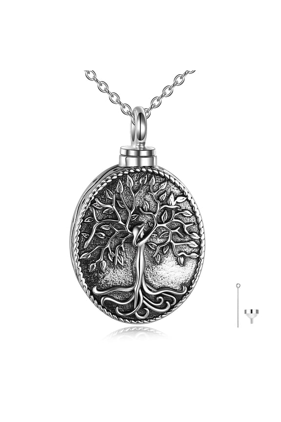 Cremation Urn Necklace for Ashes Sterling Silver Tree of Life Locket Necklace That Holds Pictures Cremation Keepsake Memorial Ash Jewelry for Women Men