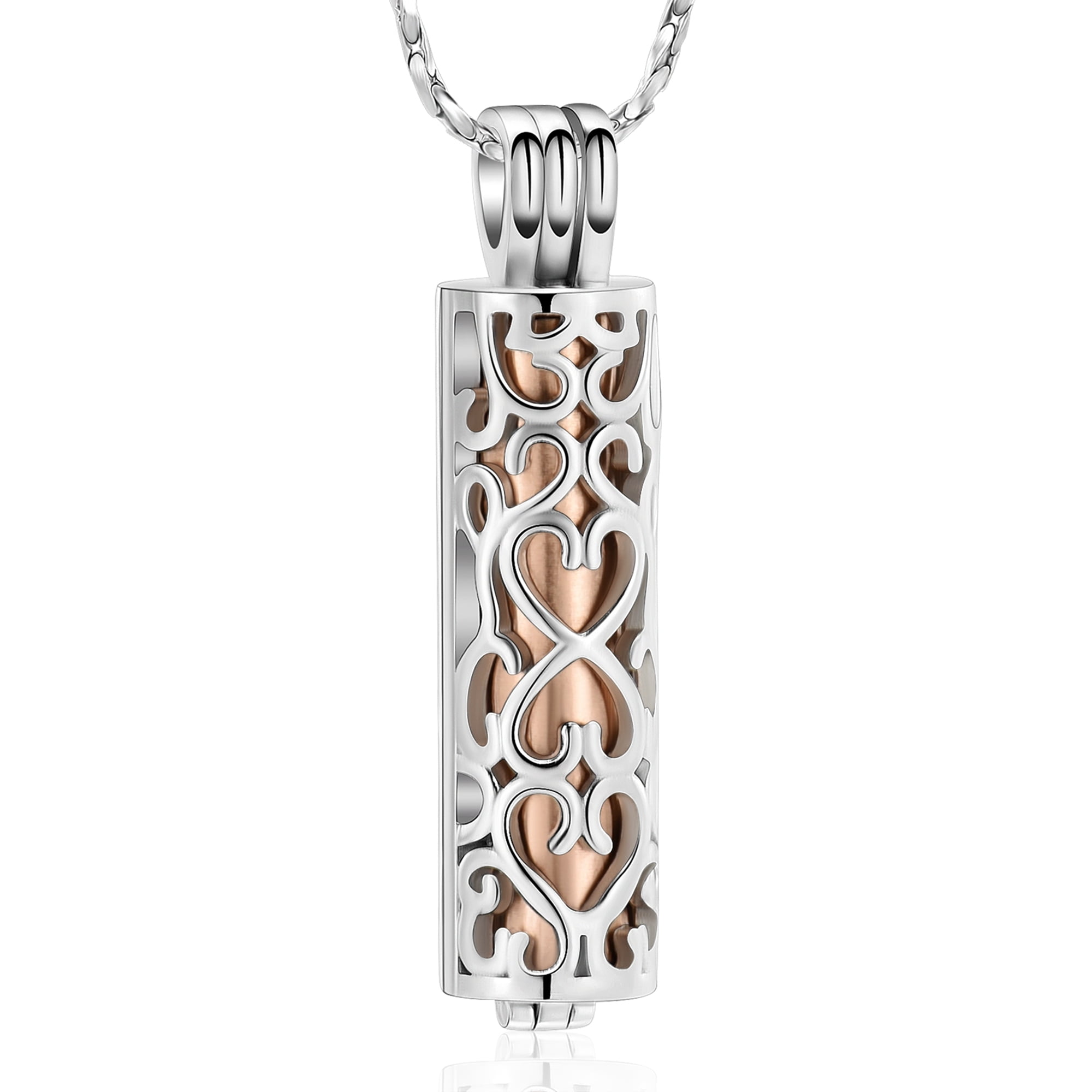 Cremation Urn Pendant Necklace with Hollow Cylinder Vial Keepsake Urn Cremation Jewelry Memorial Lockets for Ashes for Women Men