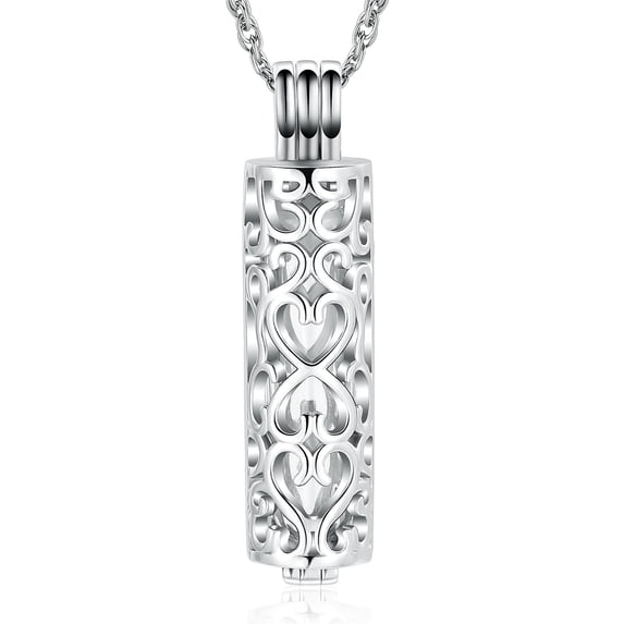 Cremation Urn Pendant Necklace with Hollow Cylinder Vial Keepsake Urn Cremation Jewelry Memorial Lockets for Ashes for Women Men