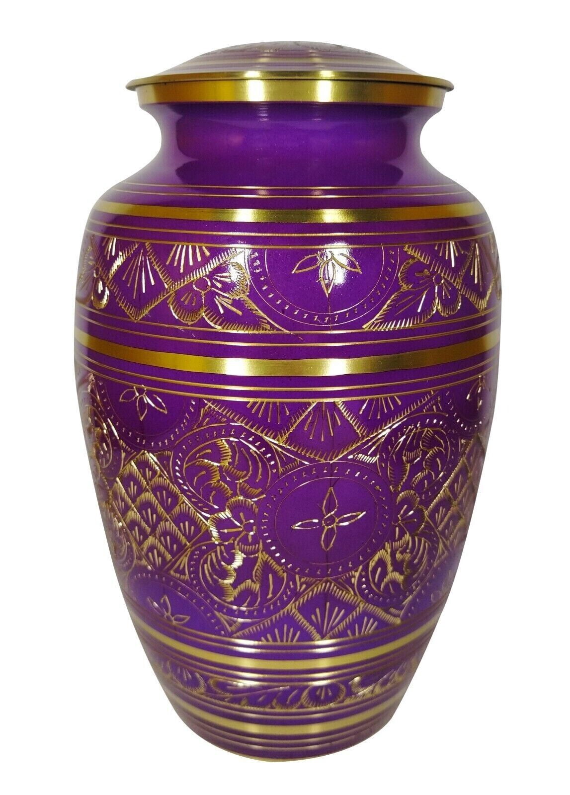 Cremation Urn Purple Gold Engraved Funeral Burial Urn For Human And Pet Ashes Large Human Urn for Human Ashes with velvet bag