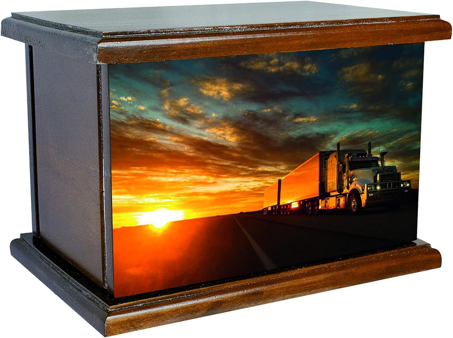 Cremation Urn, Semi Truck Wood Funeral Urn, Trucker's Pride Wooden Urn