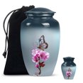 thumbnail image 1 of Cremation Urn Set – Blue Butterfly and Pink Flower Large 10-Inch Funeral Urn for Ashes Adult Male with Matching 3-Inch Keepsake – Ash Container for Women (10" 1 Pc, 3" 1 Pc), 1 of 8