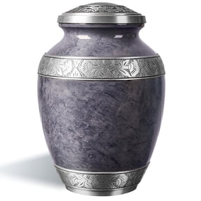 Cremation Urn for Adult Human Ashes - Large Handcrafted Funeral Memorial with Striking Gray Design (Aluminum - 10 Inch Height x 7 Inch Width)