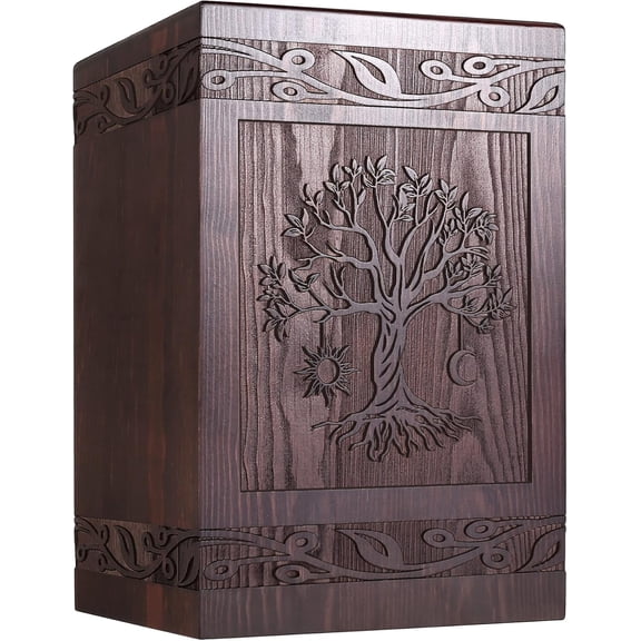 Cremation Urns for Human Ashes Adult Male Female, Wooden Tree of Life Urns Box and Casket for Men Women Child, Pets Cat Dog Urn, Burial Funeral Memorial Urns for ashes, Holds 220 Cubic Inch