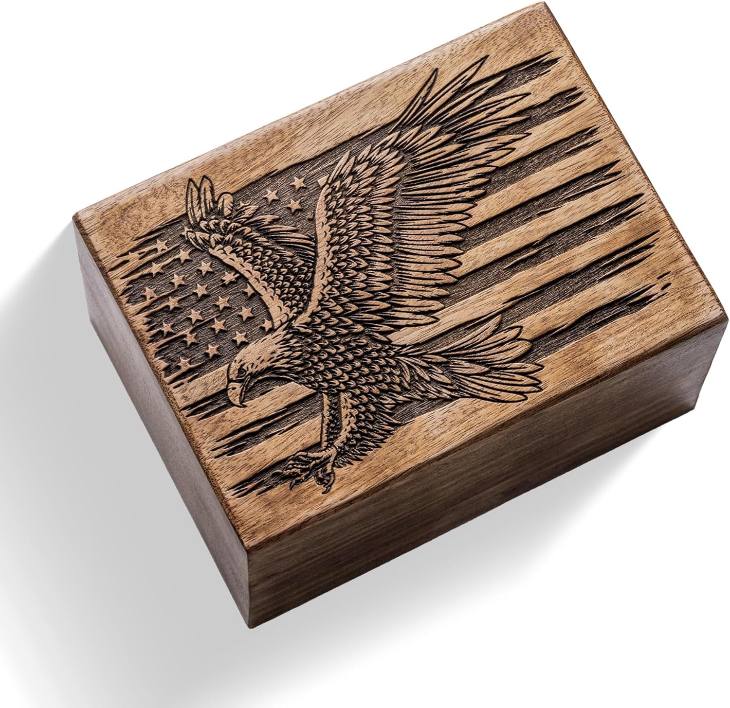 Cremation Urns for Human Ashes - American Eagle Wooden Box and Casket for Men, Women and Child Ashes - Funeral Memorial Burial Urn for Cat Dog Pet Ashes - Keepsake (12 Cu/in)