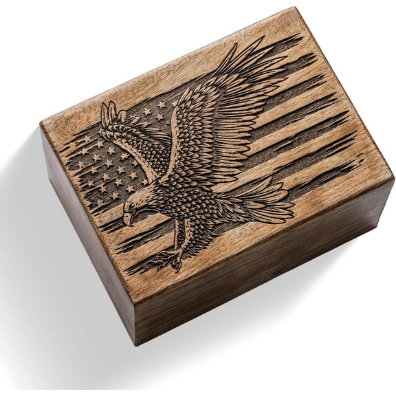 Cremation Urns for Human Ashes - American Eagle Wooden Box and Casket for Men, Women and Child Ashes - Funeral Memorial Burial Urn for Cat Dog Pet Ashes - Medium (80 Cu/in)