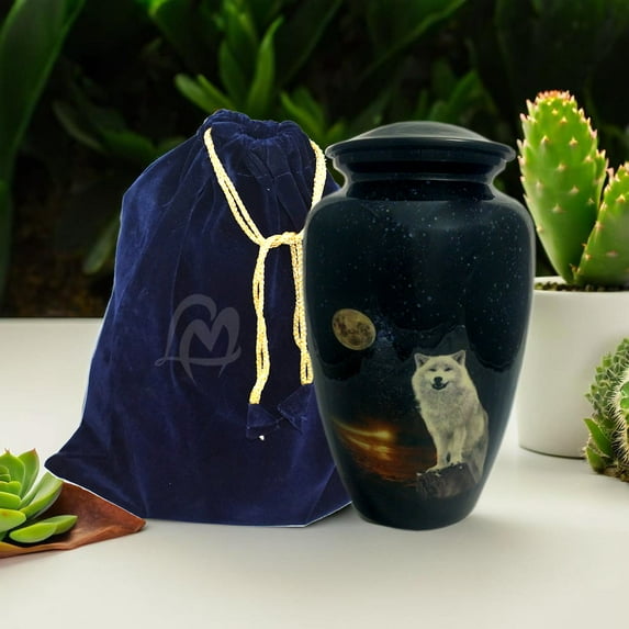 Cremation Urns- Wolf with Moon Adult Urn –Best Urn for Human Ashes – Funeral Urn (Adult (200 lbs) – 10.5 x 6 “ , Wolf Cremation Urn)