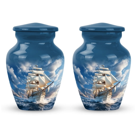 Cremation White Ship Sky Clouds Urn For Human Ashes - Urn For Human Ashes Adult Woman & Men - Mini Urns For Human Ashes Keepsake - Urns For Human Ashes - Cremation (Size - 3Inch, 2Pcs)