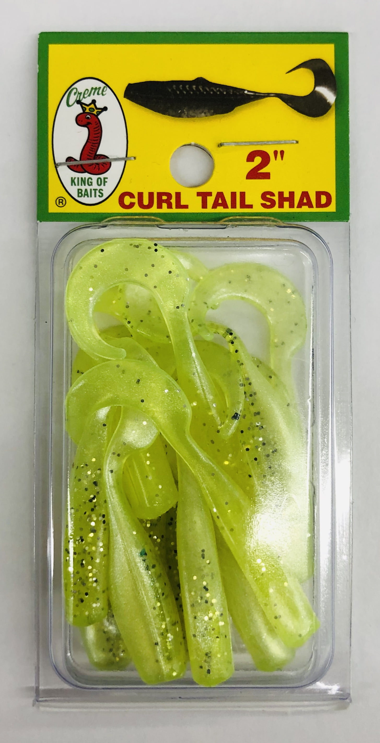 Creme 2" Curl Tail Crappie Shad Lure, Key Lime, 10 Count