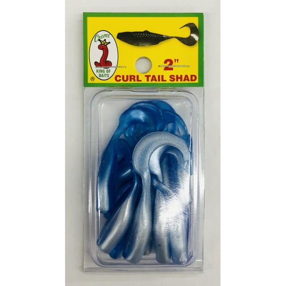 Creme 2" Curl Tail Crappie Shad, Pearl & Blue, 10 Count