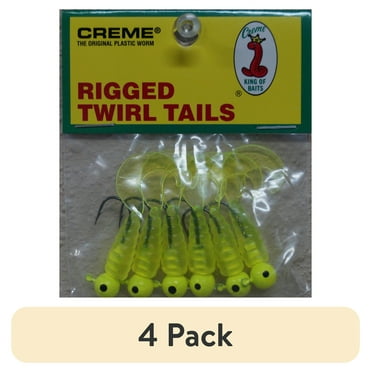 (4 pack) Creme 2" Rigged Twirl Tail Lure, Chartreuse, 1/8 oz., 6 Count