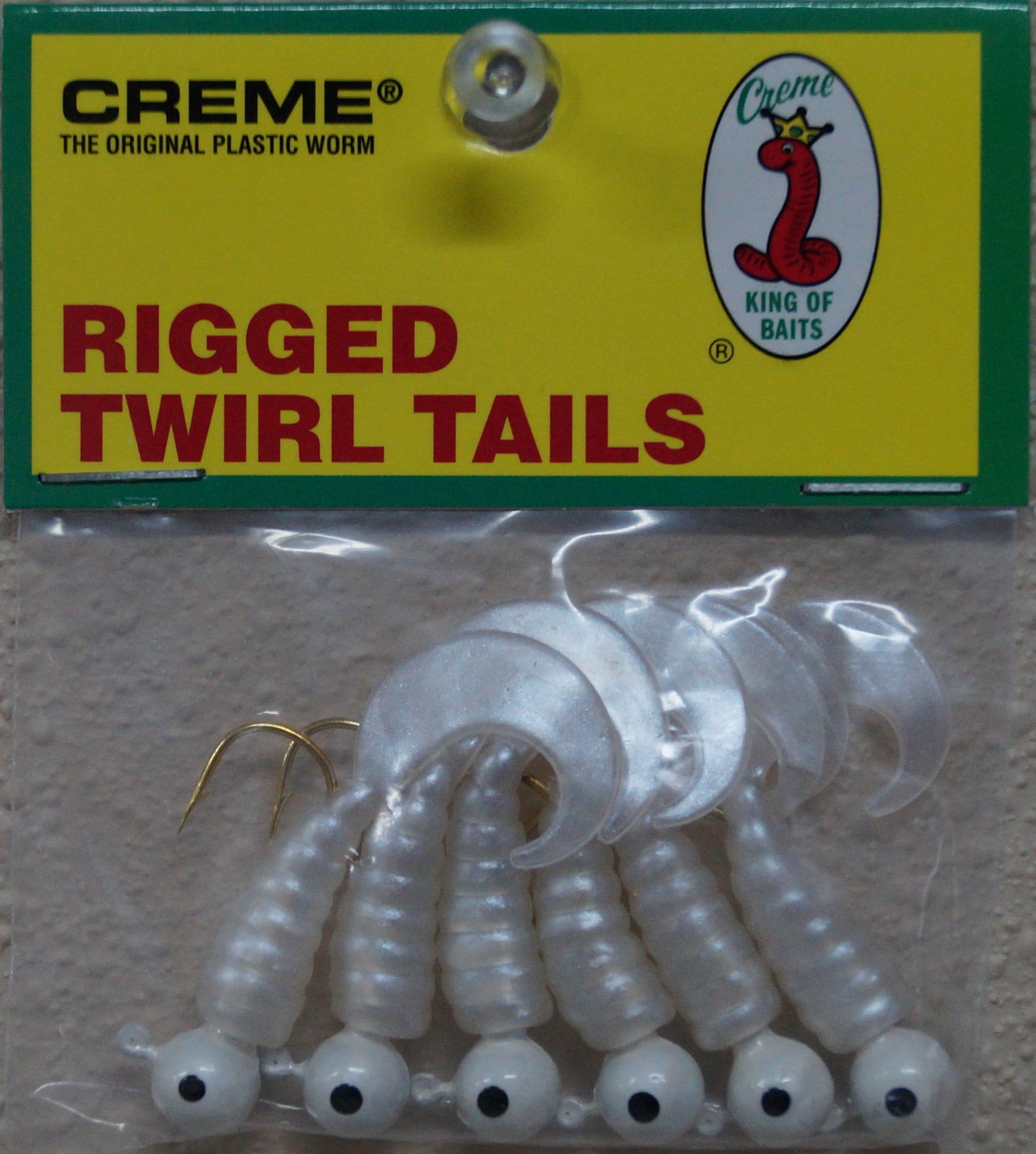 Creme 2" Rigged Twirl Tail Lure, Pearl White, 1/8 oz., 6 Count