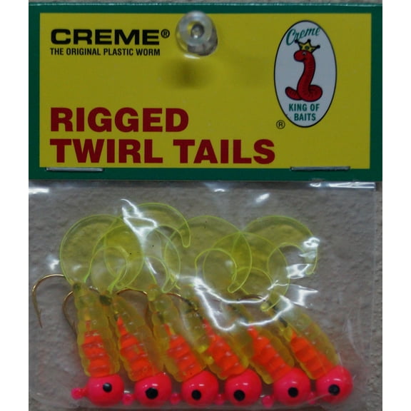 Creme 2" Rigged Twirl Tail Lure, Pink & Chartreuse, 1/16 oz., 6 Count
