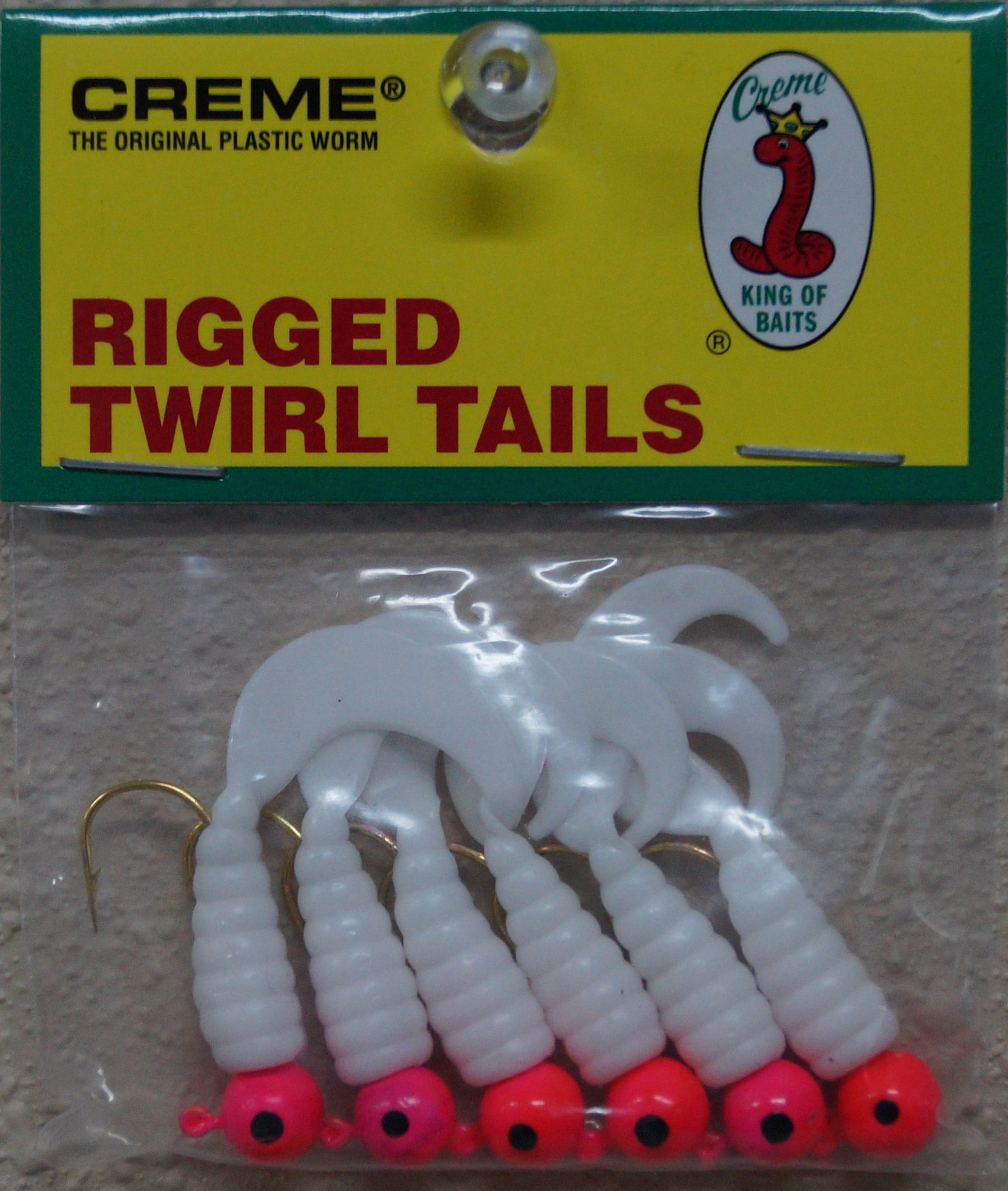 Creme 2" Rigged Twirl Tail Lure, Pink & White, 1/16 oz., 6 Count