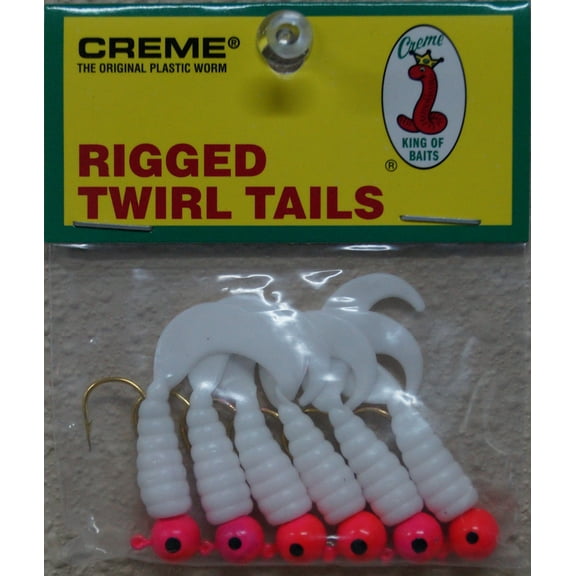 Creme 2" Rigged Twirl Tail Lure, Pink & White, 1/32 oz., 6 Count