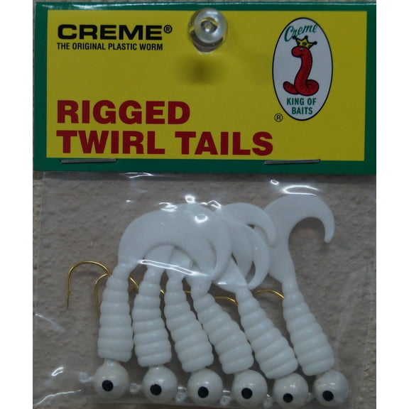 Creme 2" Rigged Twirl Tail Lure, White, 1/8 oz., 6 Count