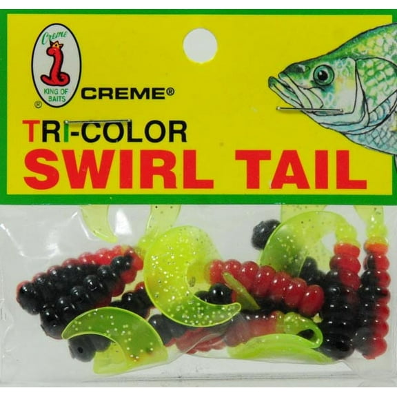 Creme 2" Tri-Color Swirl Tail Lure, Green, Red, & Black