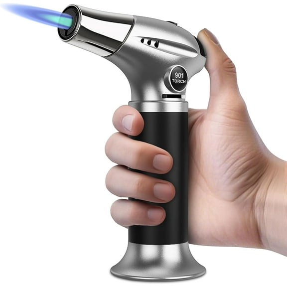 Creme Brulee Torch, Butane Torch Lighter, Refillable Blow Torch with Adjustable Flame, Safety Lock for Soldering, Kitchen, Welding, Butane Gas Not Included