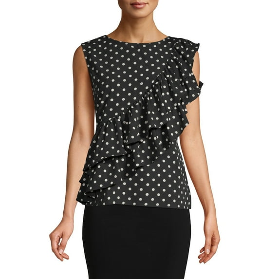 Creme Fraiche Women's Sleeveless Horizontal Ruffle Blouse