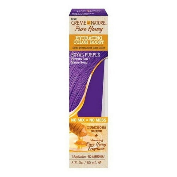 Creme Of Nature Pure Honey Hydrating Color Boost Semi Permanent Hair Color Royal Purple, 3 Oz